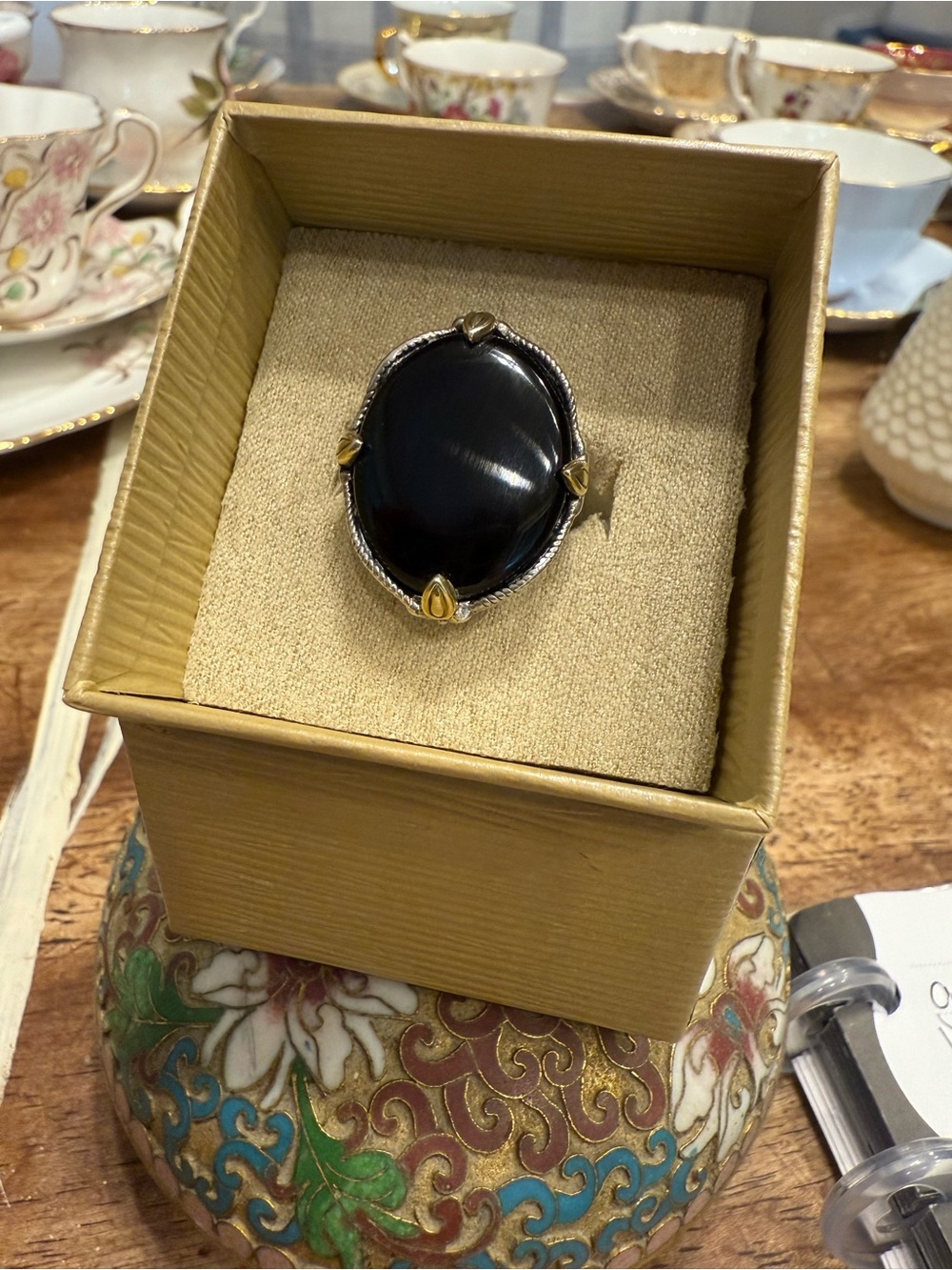 Vintage Thai 925 Sterling Silver Black Onyx Statement Ring